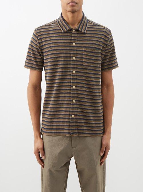 Oliver Spencer - Riviera Striped Organic Cotton-blend Shirt - Mens - Green Stripe