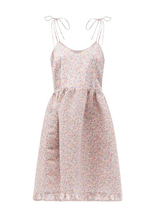 Matchesfashion.com Horror Vacui - Tanita Pintucked Floral-print Cotton Dress - Womens - Pink Multi