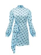 Matchesfashion.com Raquel Diniz - Barbara Draped Polka Dot Print Silk Dress - Womens - Blue Multi