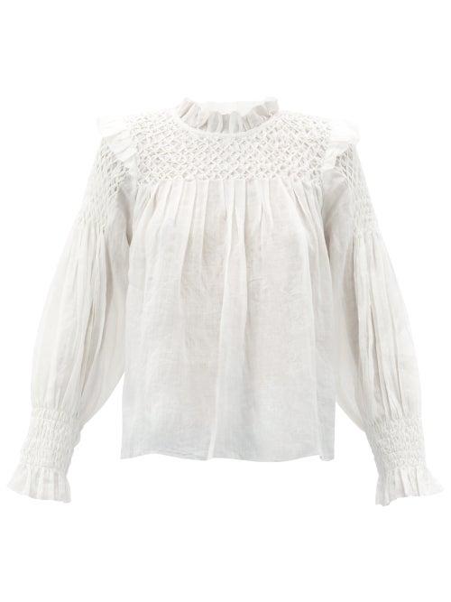 Matchesfashion.com Sea - Geneva Smocked Ramie Blouse - Womens - White