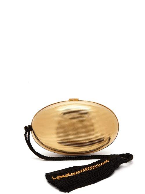 Matchesfashion.com Saint Laurent - Shell Minaudire Tassel Clutch - Womens - Gold