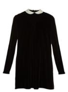 Valentino Contrast-collar Smocked Velvet Dress