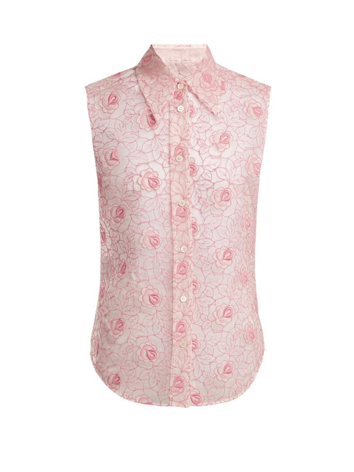 Miu Miu Floral-lace Point-collar Sleeveless Shirt