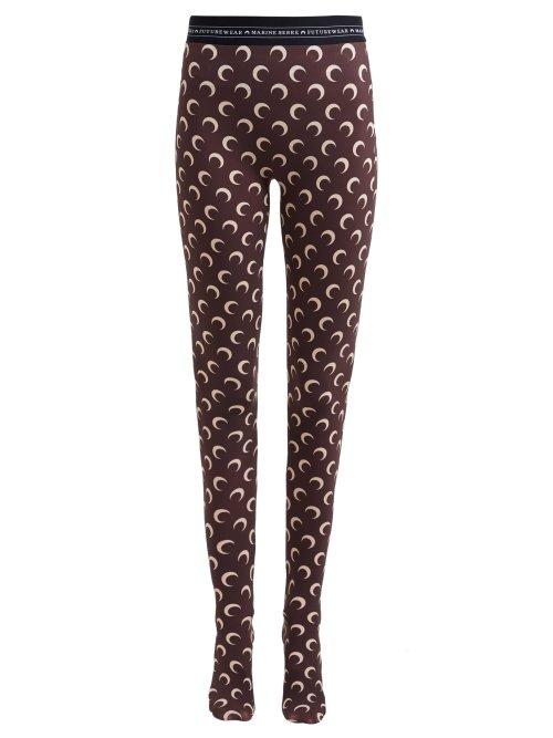 Matchesfashion.com Marine Serre - Crescent Moon Print Leggings - Womens - Brown