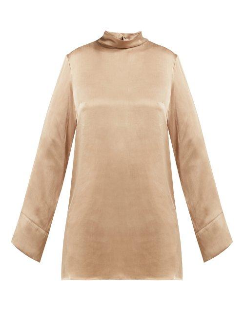 Matchesfashion.com Worme - The High Neck Silk Mini Dress - Womens - Dark Beige