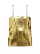 Matchesfashion.com Alexandre Vauthier - Square-neck Silk-blend Lam Camisole - Womens - Gold