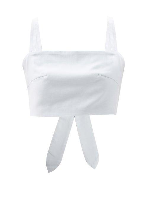 Matchesfashion.com Casa Raki - Luli Tie-back Organic-linen Cropped Top - Womens - Light Blue