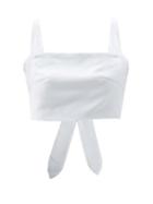 Matchesfashion.com Casa Raki - Luli Tie-back Organic-linen Cropped Top - Womens - Light Blue