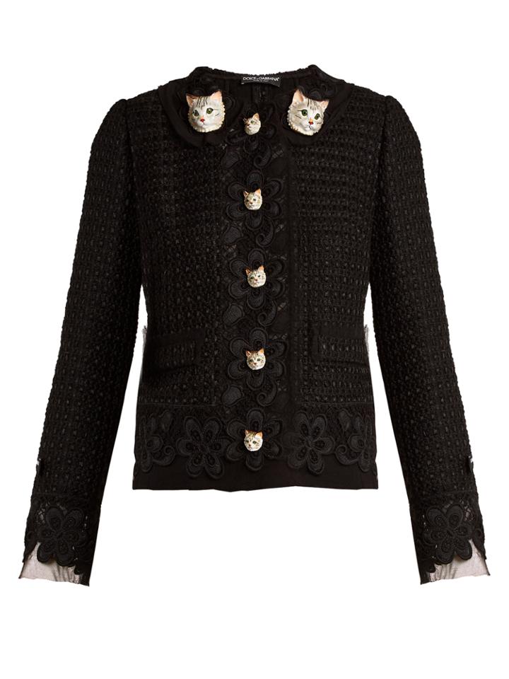 Dolce & Gabbana Cat-button Wool-blend Tweed Jacket