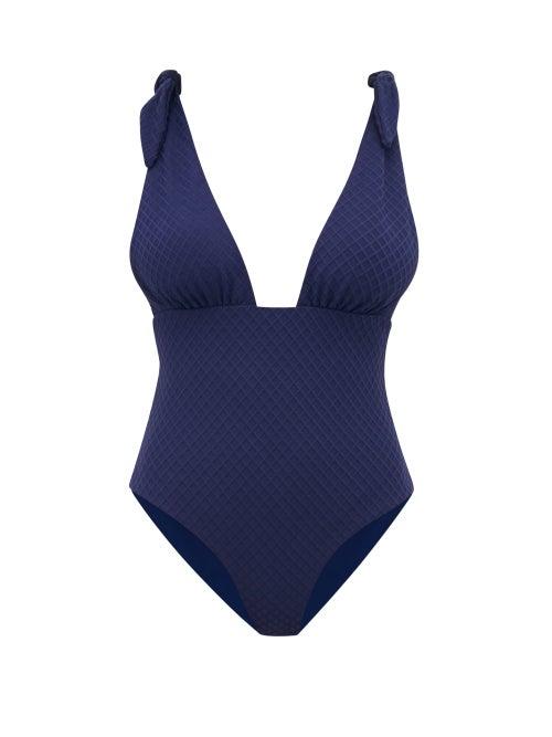 Matchesfashion.com Mara Hoffman - Daphne Shoulder Tie Jacquard Swimsuit - Womens - Navy