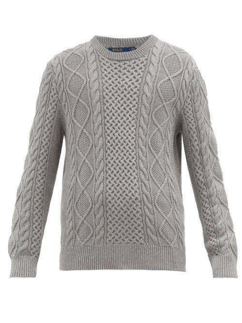 Matchesfashion.com Polo Ralph Lauren - Cable-knit Cotton Sweater - Mens - Grey