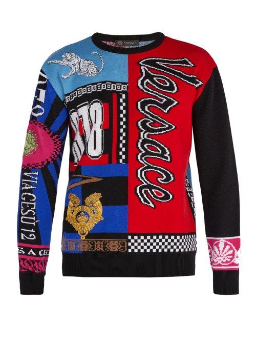 Matchesfashion.com Versace - Patchwork Wool Sweater - Mens - Multi
