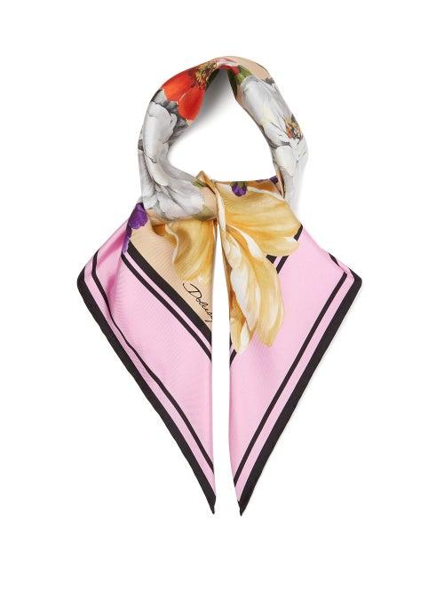 Matchesfashion.com Dolce & Gabbana - Floral-print Silk Scarf - Womens - Pink Print