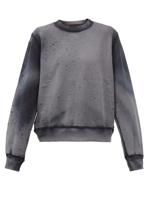 Matchesfashion.com Amiri - Distressed Cotton-jersey Sweatshirt - Mens - Black