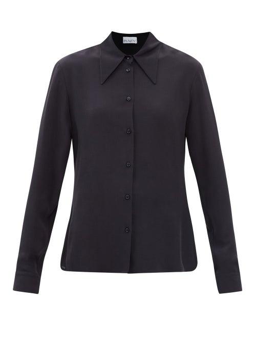 Raey - Spearpoint-collar Silk-crepe Shirt - Womens - Dark Navy