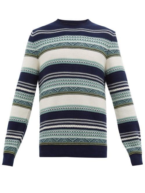 Matchesfashion.com A.p.c. - Jacquard-stripe Cotton Sweater - Mens - Navy Multi