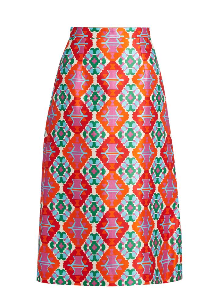 Andrew Gn Geometric-print Sateen Midi Skirt