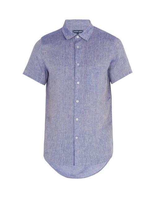 Matchesfashion.com Frescobol Carioca - Point Collar Short Sleeved Linen Shirt - Mens - Blue