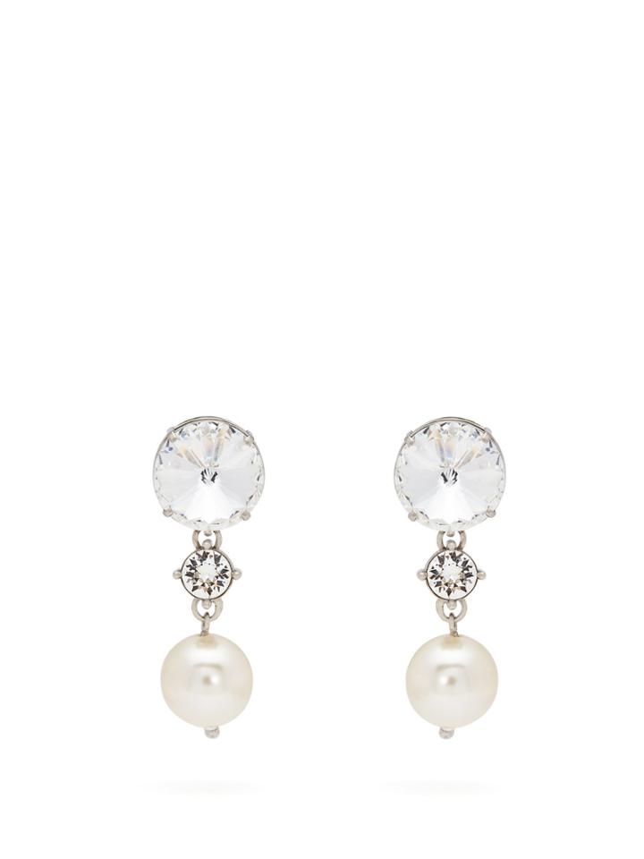 Miu Miu Double Crystal And Pearl Drop Earrings