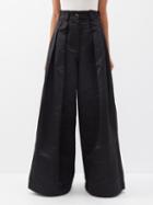 S.s. Daley - Lily Pleated Wide-leg Cotton-satin Trousers - Womens - Black