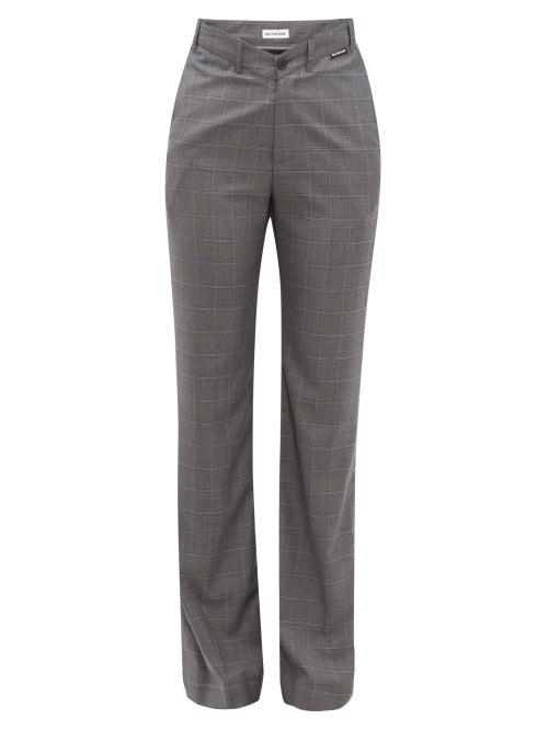 Matchesfashion.com Balenciaga - Checked High Rise Wool Blend Trousers - Womens - Grey Multi