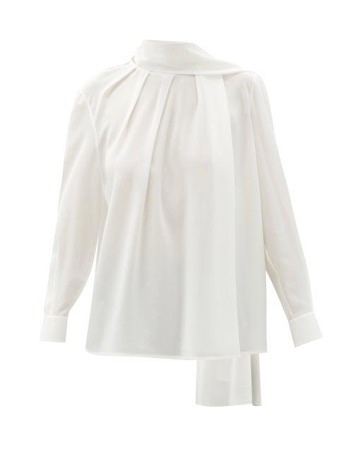 Matchesfashion.com Alexander Mcqueen - Scarf-neck Silk-georgette Blouse - Womens - Ivory