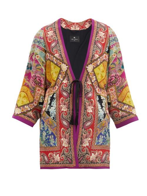 Matchesfashion.com Etro - Cord-waist Paisley-print Georgette Jacket - Womens - Pink Multi