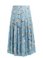 Matchesfashion.com Rebecca Taylor - Daniella Floral Print Silk Blend Midi Skirt - Womens - Blue Multi