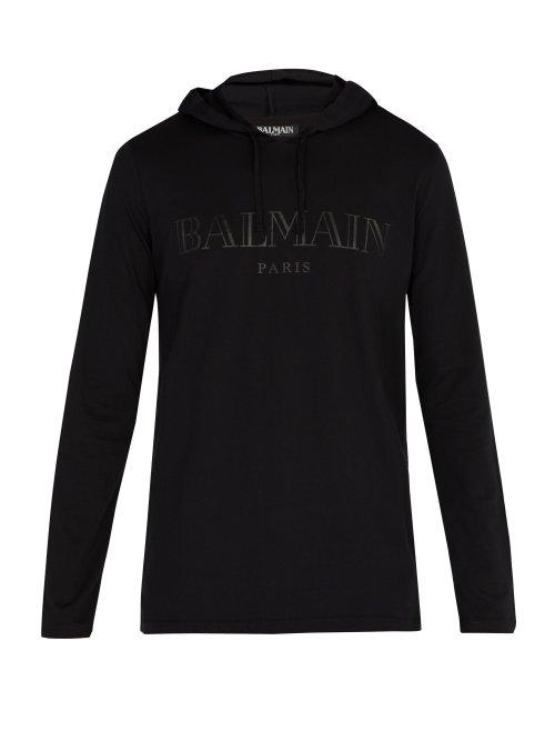 Matchesfashion.com Balmain - Logo Print Hooded Sweatshirt - Mens - Black