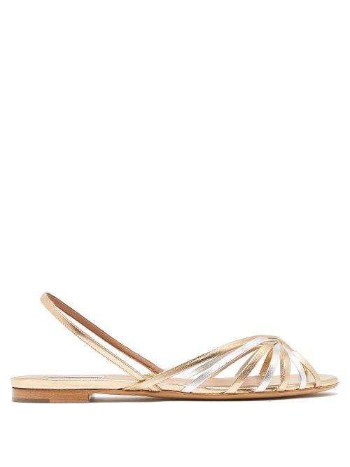 Matchesfashion.com Tabitha Simmons - Noel Metallic Leather Slingback Sandals - Womens - Silver Gold