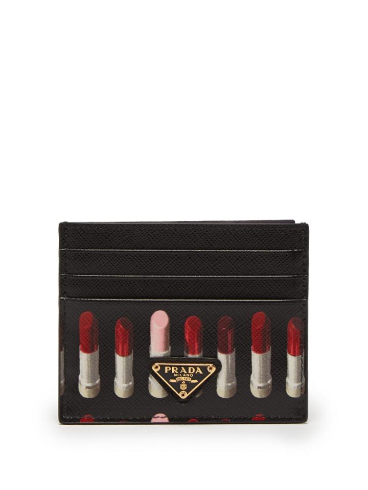 Prada Lipstick-print Leather Cardholder