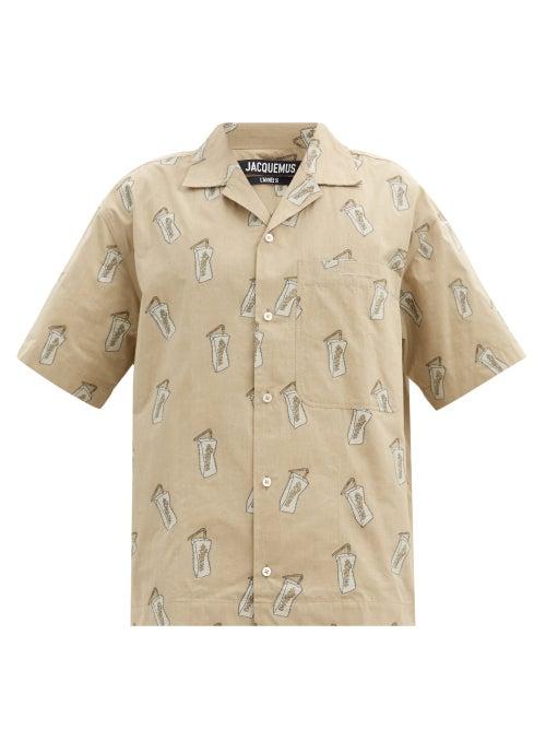 Matchesfashion.com Jacquemus - Carton-embroidered Cotton-poplin Shirt - Mens - Dark Beige