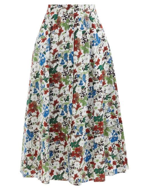Erdem - Mervyn Charleston-print Cotton-poplin Midi Skirt - Womens - White Multi
