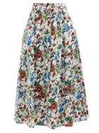 Erdem - Mervyn Charleston-print Cotton-poplin Midi Skirt - Womens - White Multi