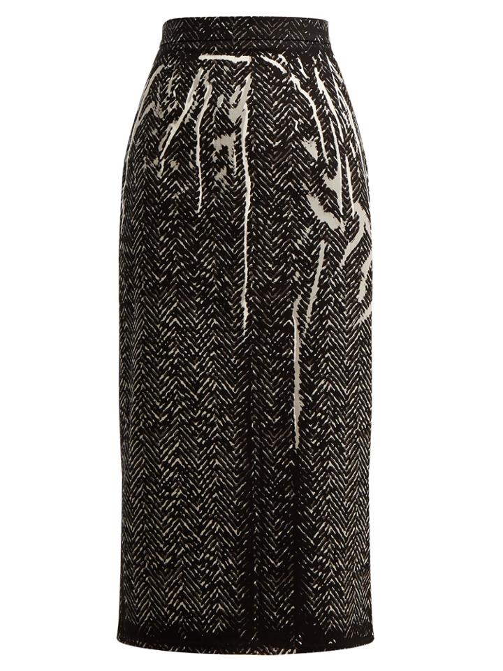 Prada Herringbone-print Denim Pencil Skirt