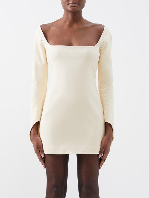 Khaite - Tate Square-neck Twill Mini Dress - Womens - Cream
