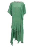 Matchesfashion.com Preen Line - Camilla Asymmetric Ditsy Print Crepe Midi Dress - Womens - Green Multi