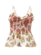 Loretta Caponi - Vera Shirred Floral-print Cotton Top - Womens - White Print