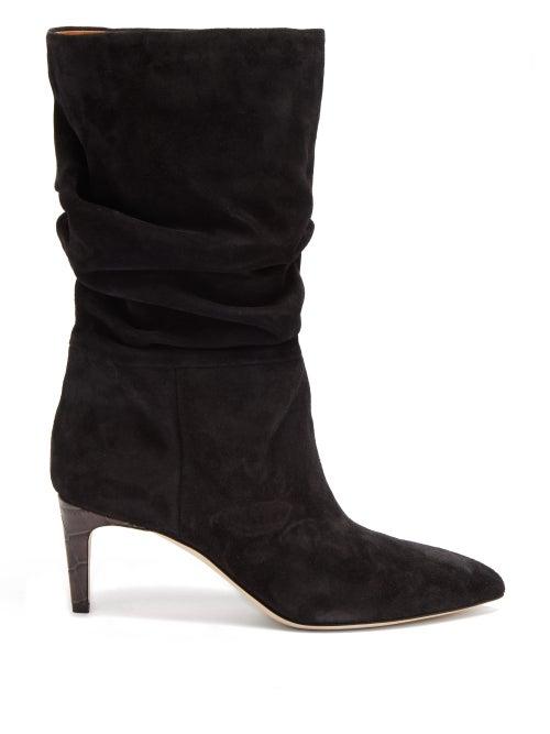 Matchesfashion.com Paris Texas - Crocodile-effect Heel Suede Boots - Womens - Black