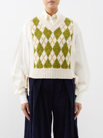 S.s. Daley - Tabard Argyle Sweater Vest - Womens - Green White
