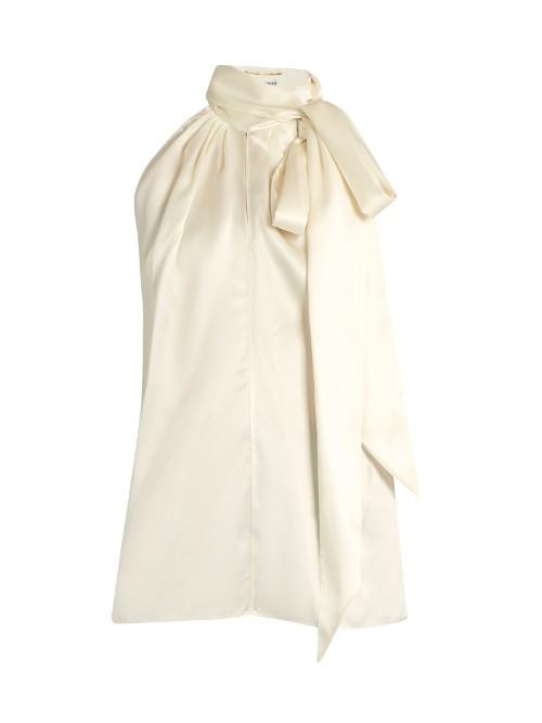 Saint Laurent Tie-neck Silk-satin Sleeveless Blouse