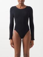 Hunza G - Scarlett Cutout-back Crinkle-knit Swimsuit - Womens - Black