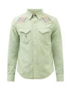 Rrl - Austin Geometric-embroidered Denim Shirt - Mens - Light Green