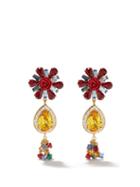 Ladies Jewellery Dolce & Gabbana - Rose And Crystal Drop Clip Earrings - Womens - Multi
