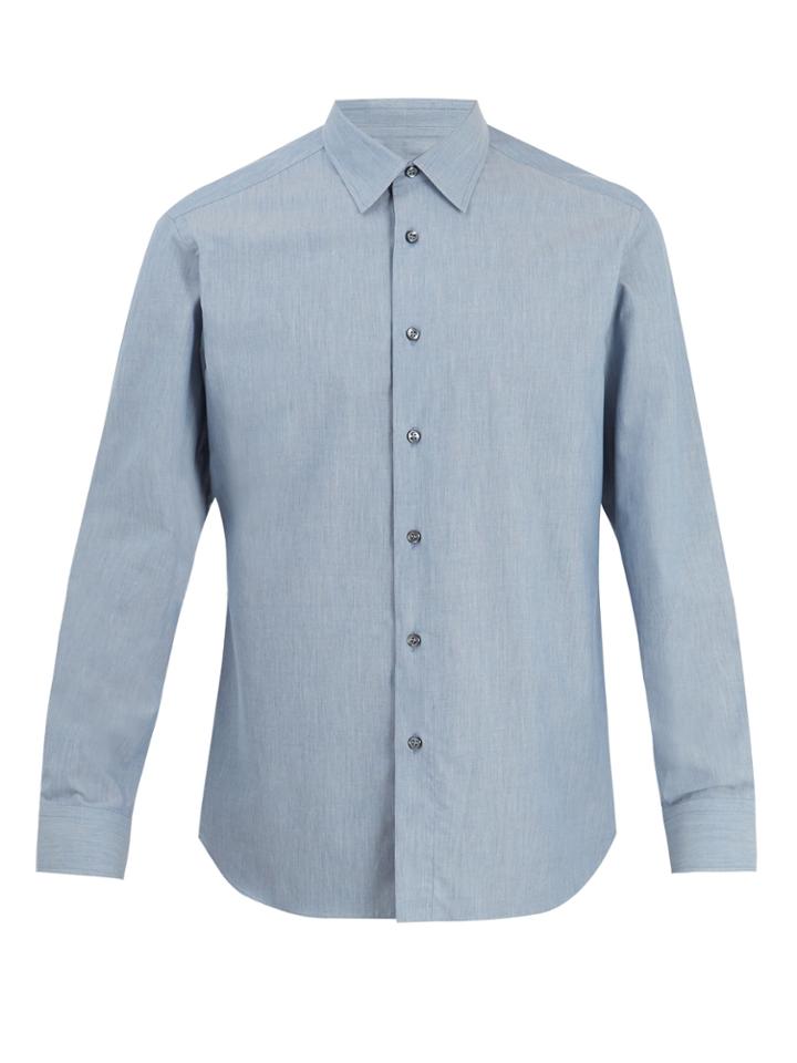 Brioni Single-cuff Cotton-chambray Shirt