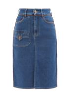 See By Chlo - Contrast-piping Denim Skirt - Womens - Mid Denim