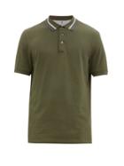 Matchesfashion.com Brunello Cucinelli - Striped Collar Cotton Piqu Polo Shirt - Mens - Green