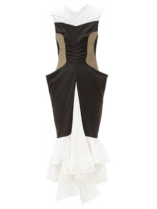 Matchesfashion.com Marine Serre - Panelled Ruffle-hem Wool Midi Dress - Womens - Black White