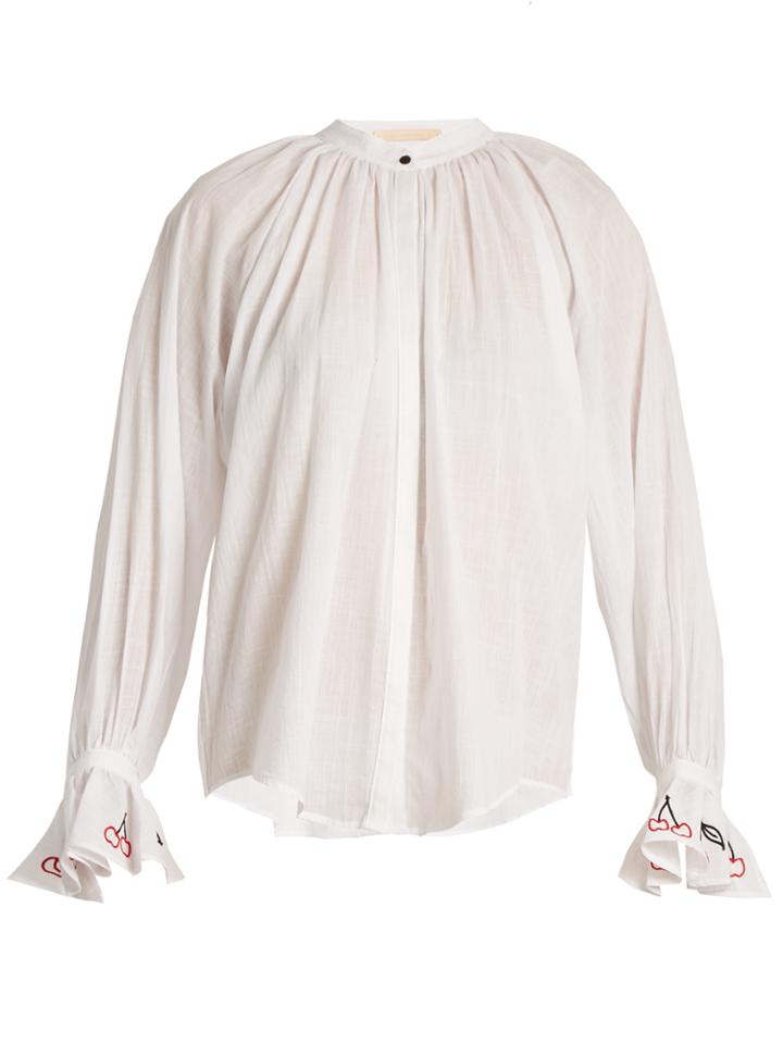 Bliss And Mischief Cherry-embroidered Cotton-voile Shirt