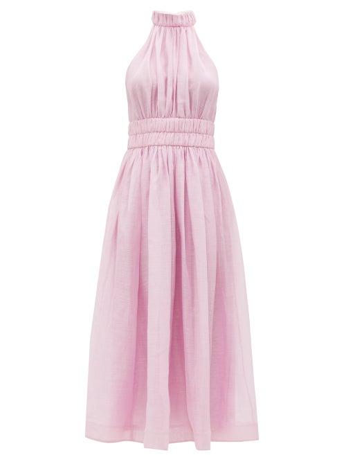 Zimmermann - Prima Halterneck Poplin Dress - Womens - Light Pink